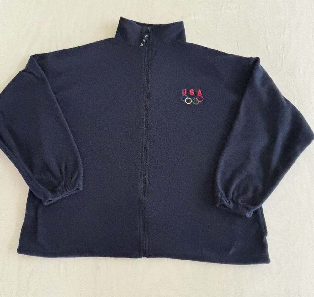 Vintage USA Olympic Rings Navy Blue Full Zip Fleece Jacket XXL Made In USA